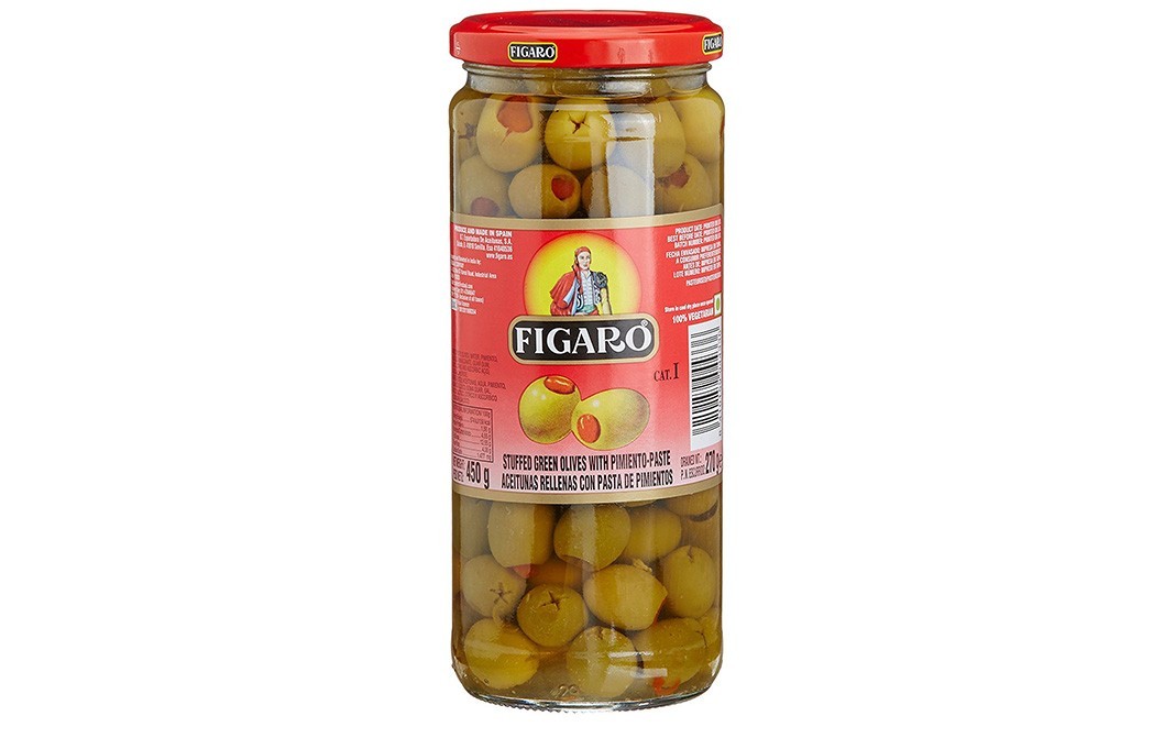 Figaro Stuffed Green Olives With Pimiento-Paste   Glass Jar  450 grams